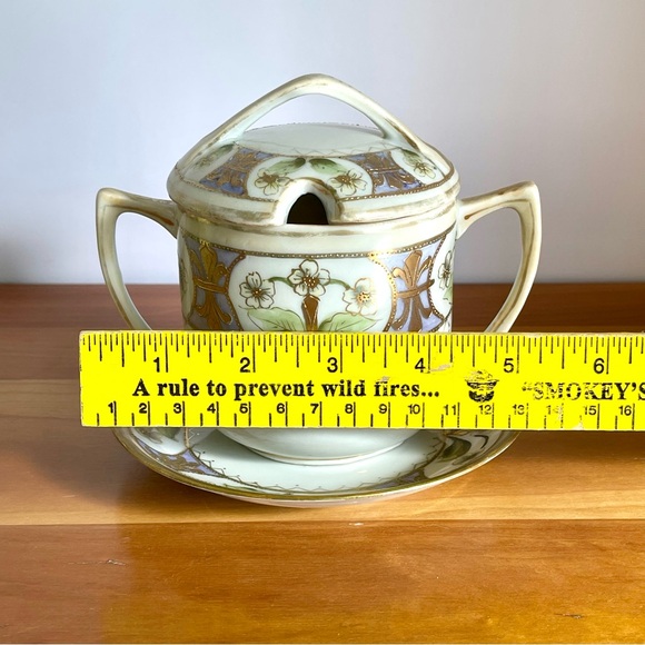 Antique Nippon Porcelain Mustard Condiment Jam Jar with Lid and Matching Saucer - Picture 7 of 13